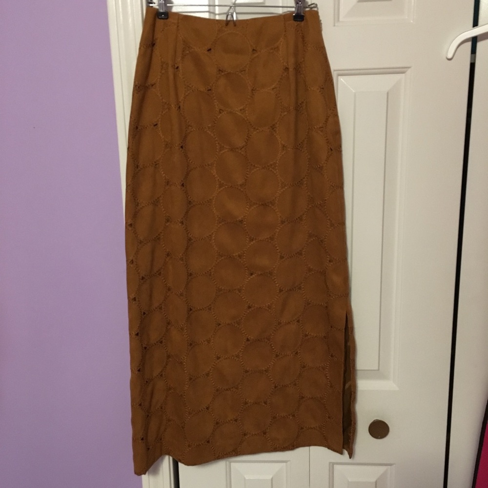 Coldwater Creek Brown Maxi Skirt with Eyelet Circles